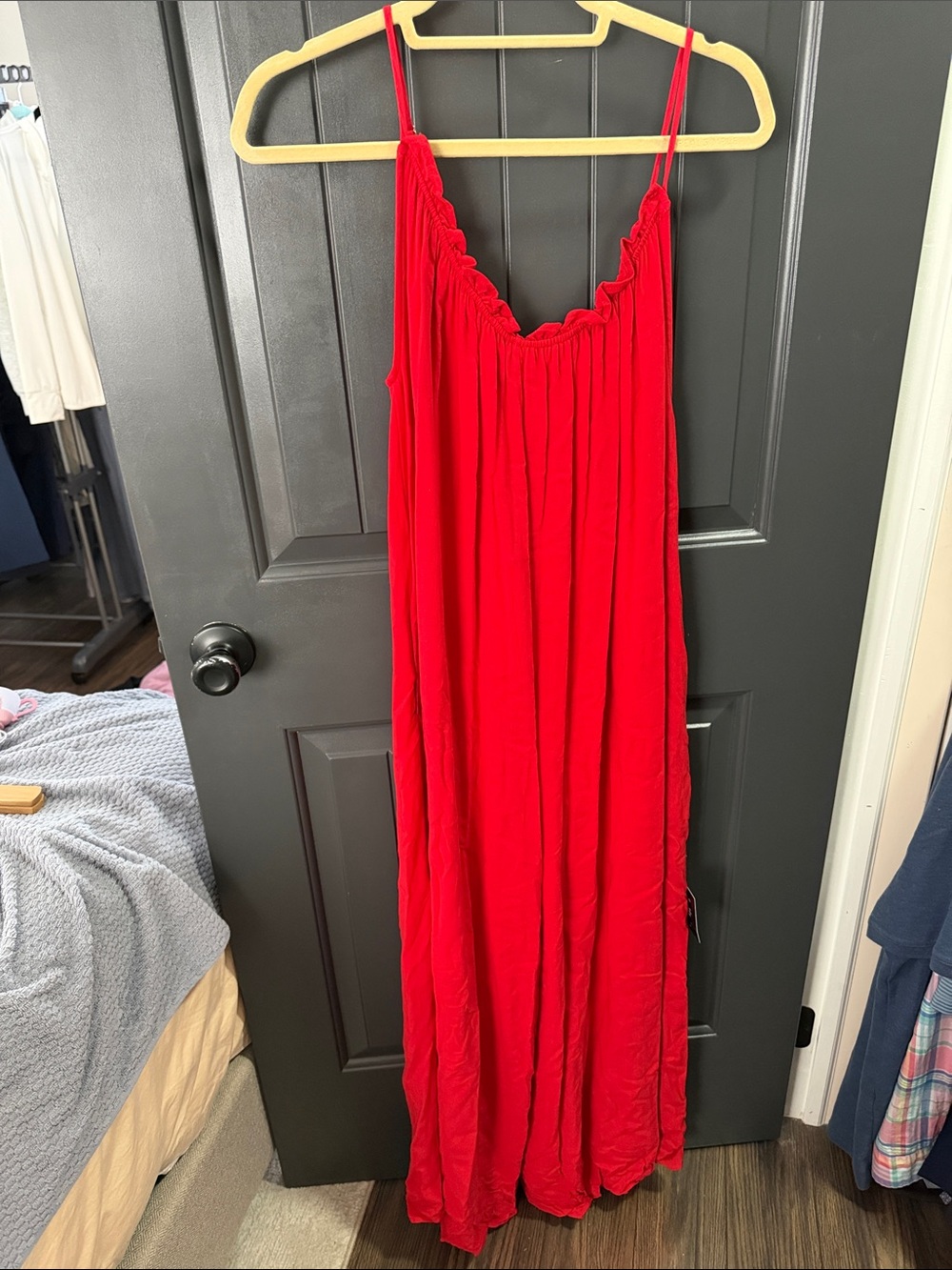 Lulu's Red Flowing Slip Jumpsuit with Spaghetti Straps